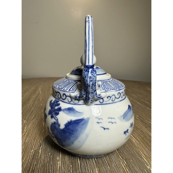 Chinese B/W Teapot, Yongzheng Mark, Water Dragons, River Landscape Village Scene - Picture 3 of 12